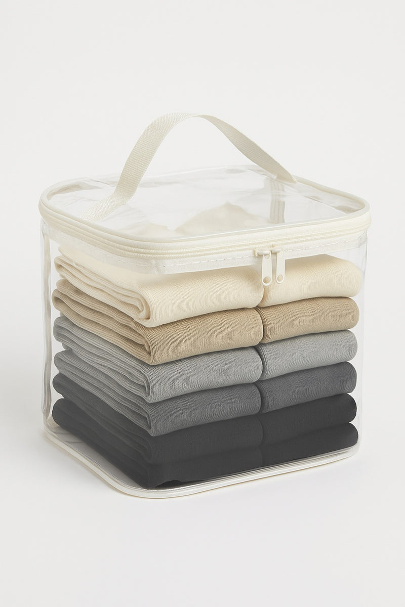 5'li Set Mor Şeffaf Kapaklı Hurç – 28x32x15 cm Orta Boy Dolap İçi Kıyafet ve Havlu Düzenleyici
