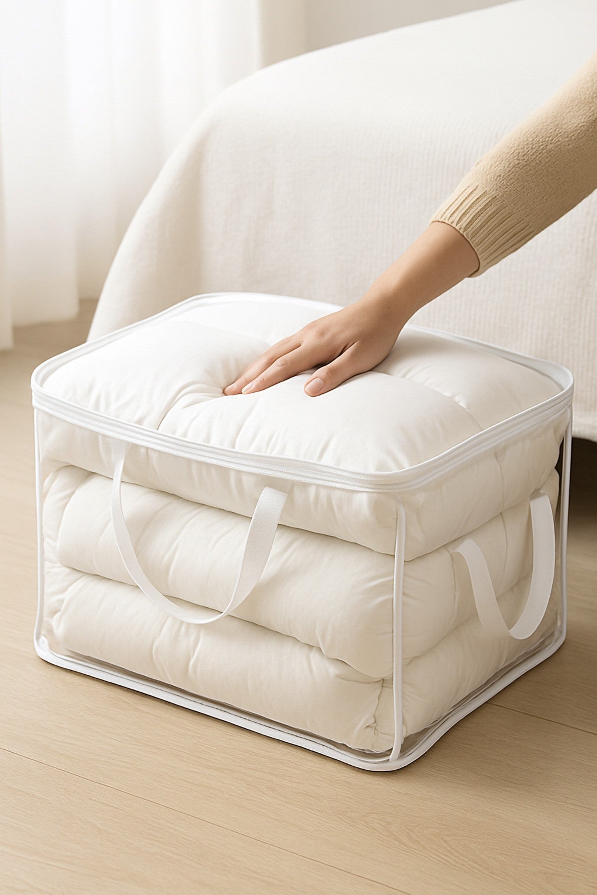 5'li Set Mor Şeffaf Kapaklı Hurç – 28x32x15 cm Orta Boy Dolap İçi Kıyafet ve Havlu Düzenleyici