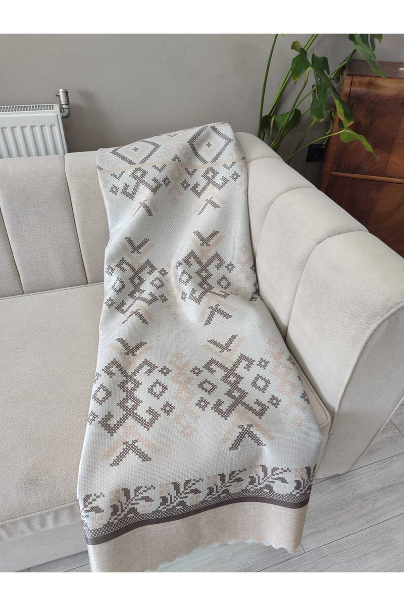 Krem KİLİM Kadife Baskılı Kaymaz Koltuk Ve Çekyat Örtüsü 170*210 Cm