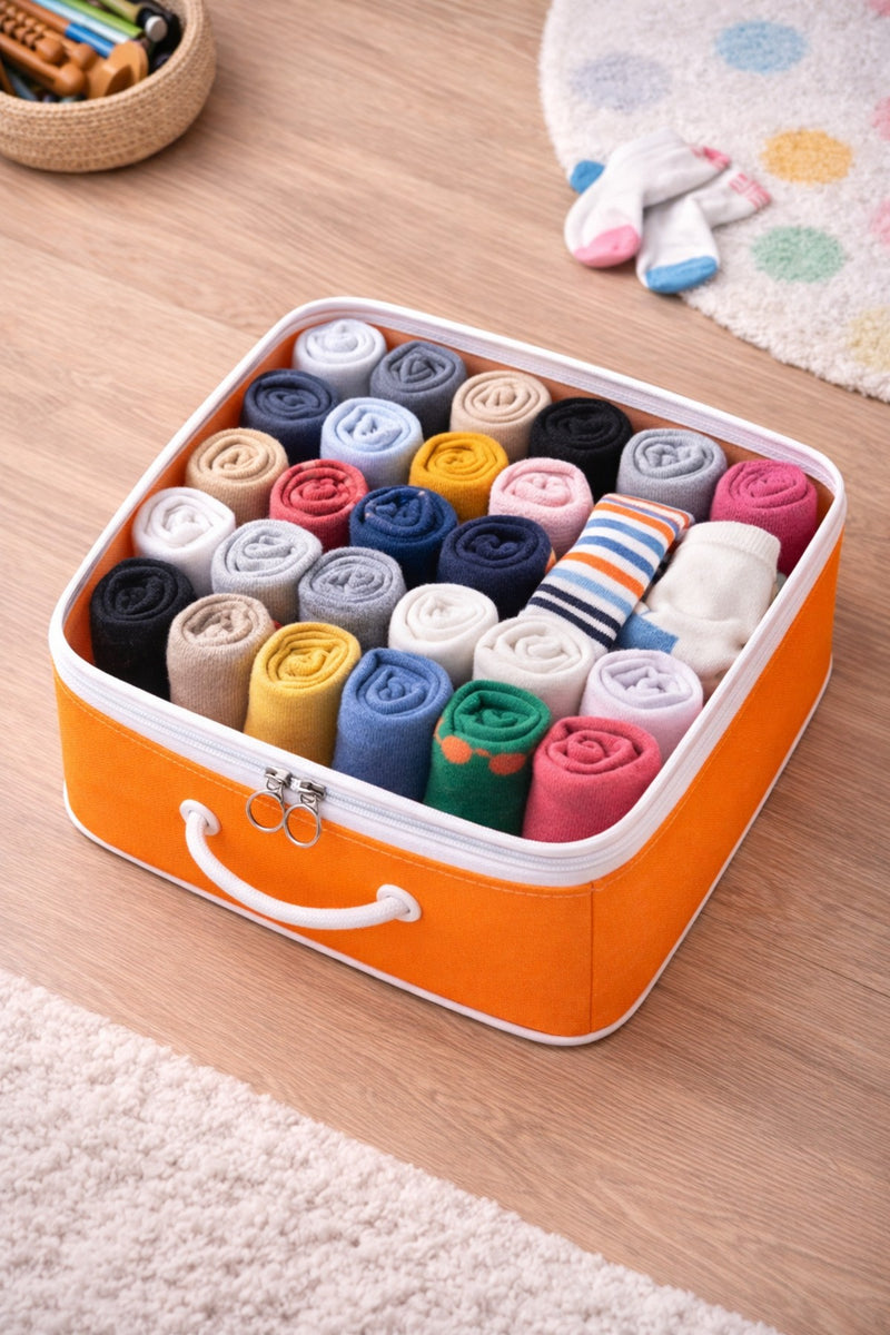 Şeffaf Kapaklı Saklama Hurcu 28x32x15 – Kıyafet, Çorap ve Dolap Düzenleyici Organizer