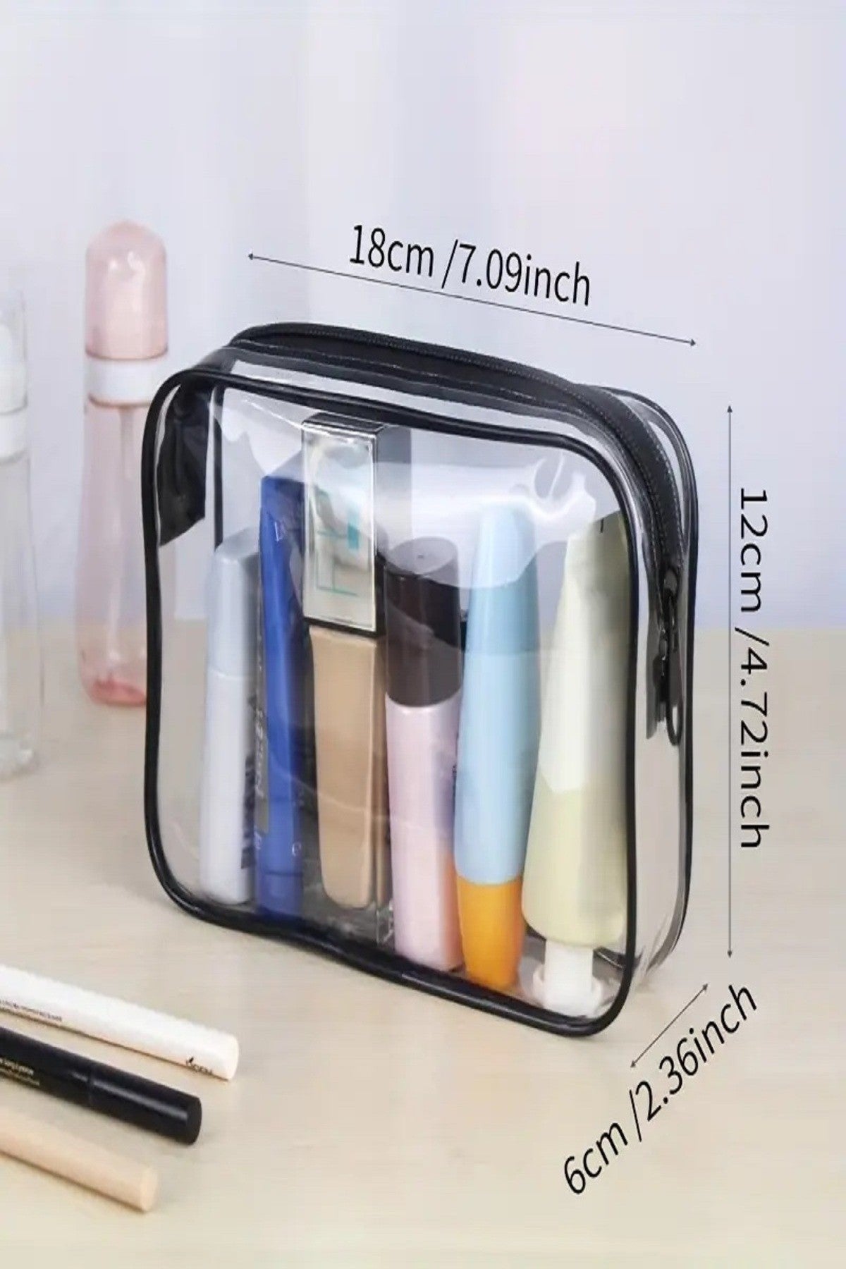Siyah Renk Su Geçirmez Pvc Makyaj Ve Organizer Düzenleyici Seyahat Çantası