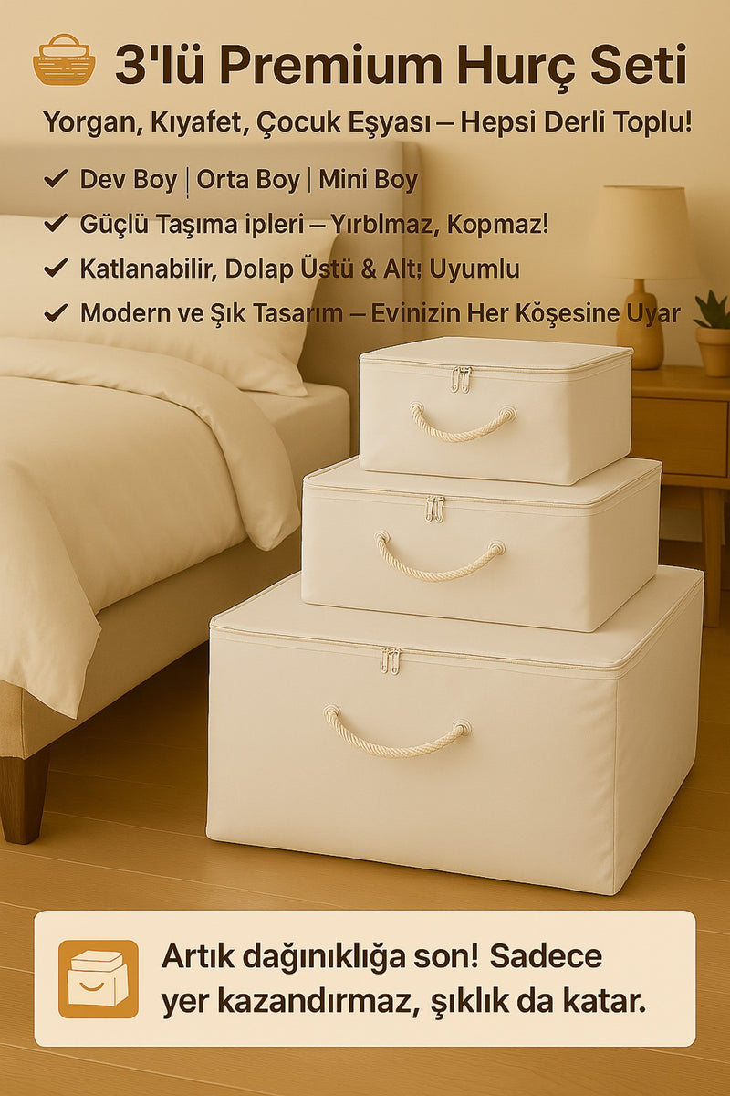 3'lü Dev Boy, Büyük Boy, Mini Boy Hurç Seti Pratik Ve Şık Depolama, Fonksiyonel Çözüm