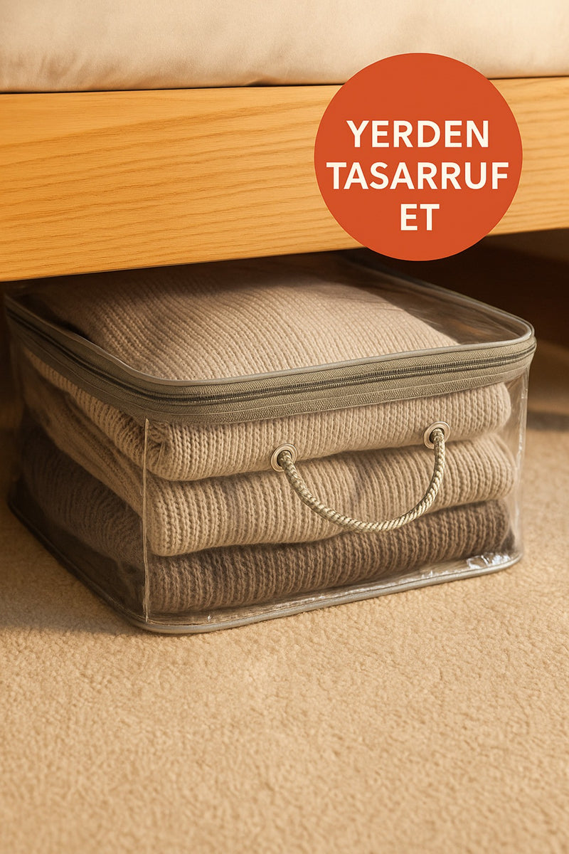 Mor Şeffaf Kapaklı Hurç – 28x32x15 cm Orta Boy Dolap İçi Kıyafet ve Havlu Düzenleyici