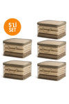 5'li Set Mor Şeffaf Kapaklı Hurç – 28x32x15 cm Orta Boy Dolap İçi Kıyafet ve Havlu Düzenleyici