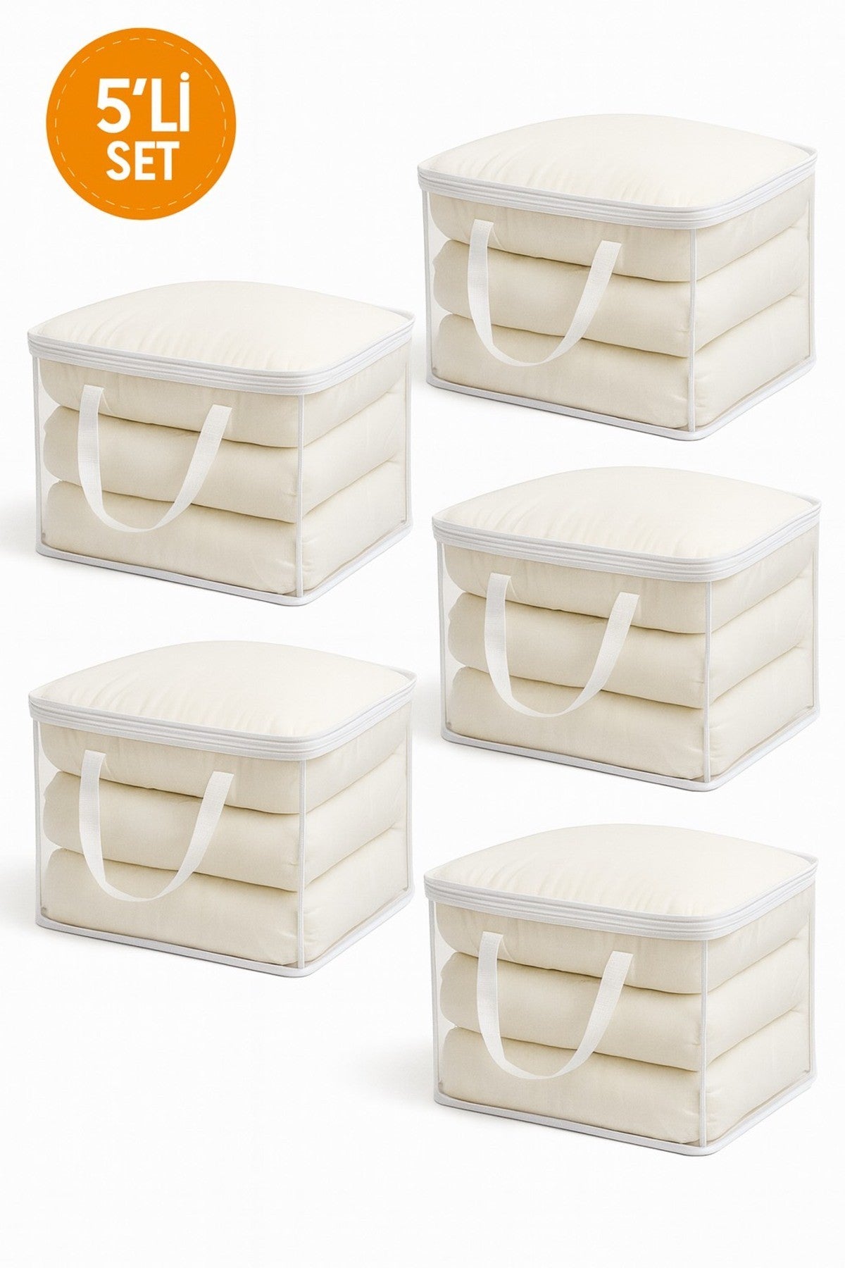 5'li Set Mor Şeffaf Kapaklı Hurç – 28x32x15 cm Orta Boy Dolap İçi Kıyafet ve Havlu Düzenleyici