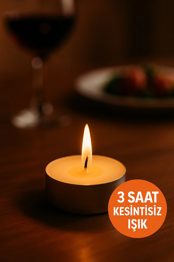 Ev ve Parti Dekorasyonu İçin Tealight Mum – Loş Işıkta Romantik Ambiyans, 3 Saat Yanma Süresi