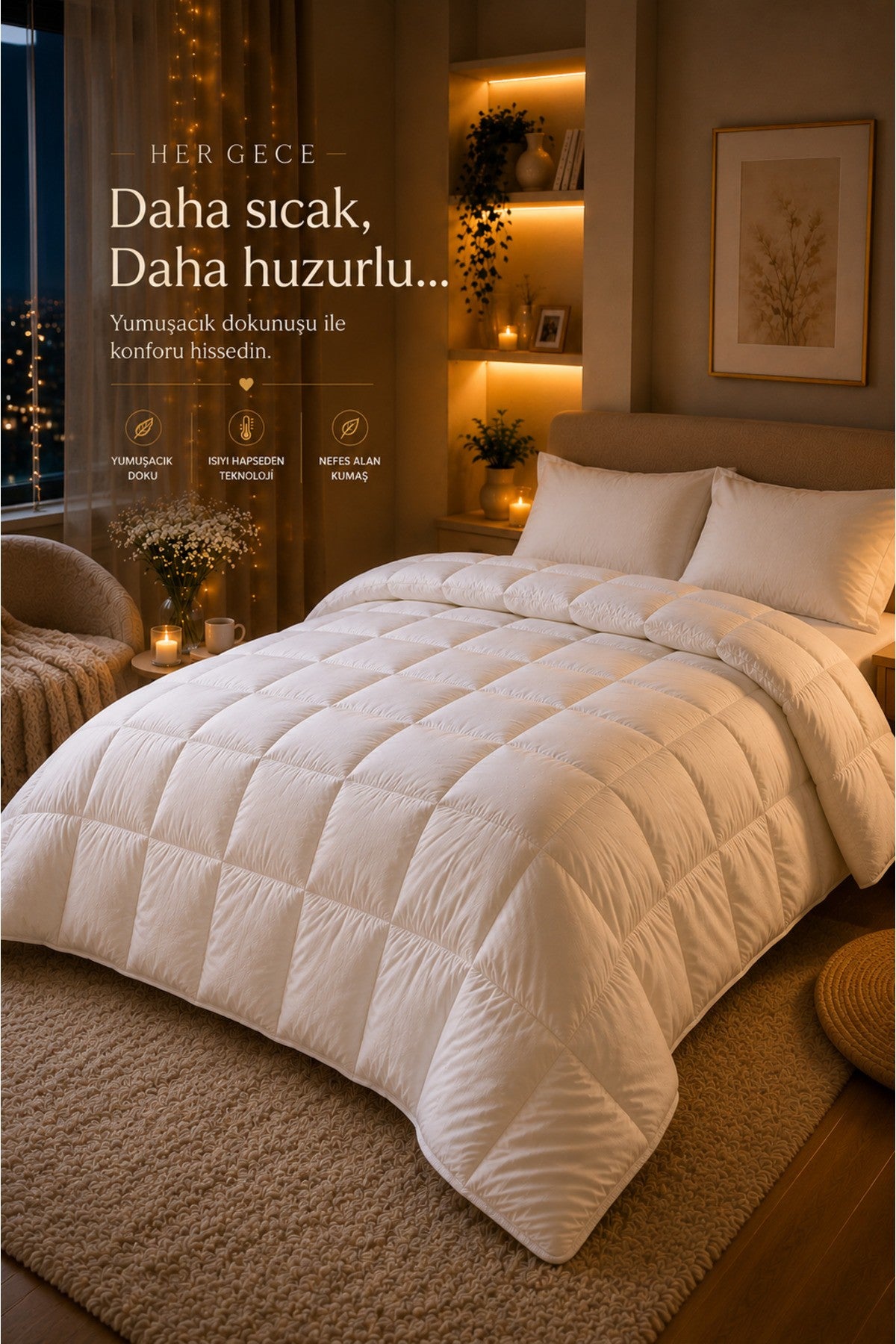 LuxeSleep Çift Kişilik Microfiber Yorgan – Sıcacık Ultra Yumuşak Kuş Tüyü Hissi